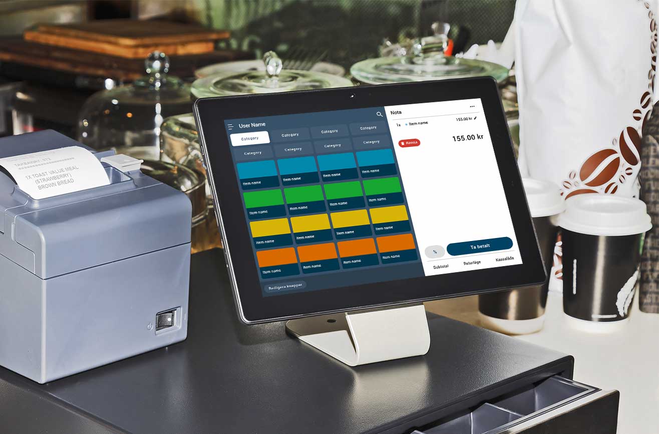 Surfplatta kassa i restaurang och kafé