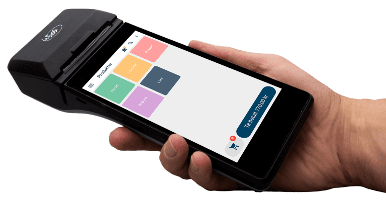 Ett kassasystem som får plats i handen med inbyggd kortterminal, kvittoskrivare och mycket mer